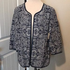 Coldwater Creek navy jacquard jacket NWT